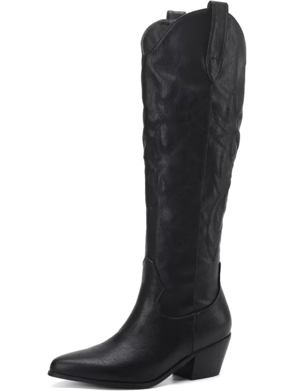 Women's White Embroidered Pointed Toe Western Cowgirl Boots Mid Calf Medium Heel